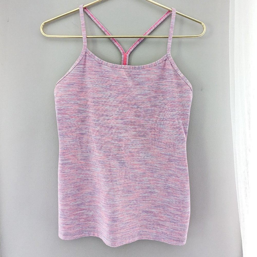 lululemon sz 8 Power Y Tank Top space dye pink Luon fabric